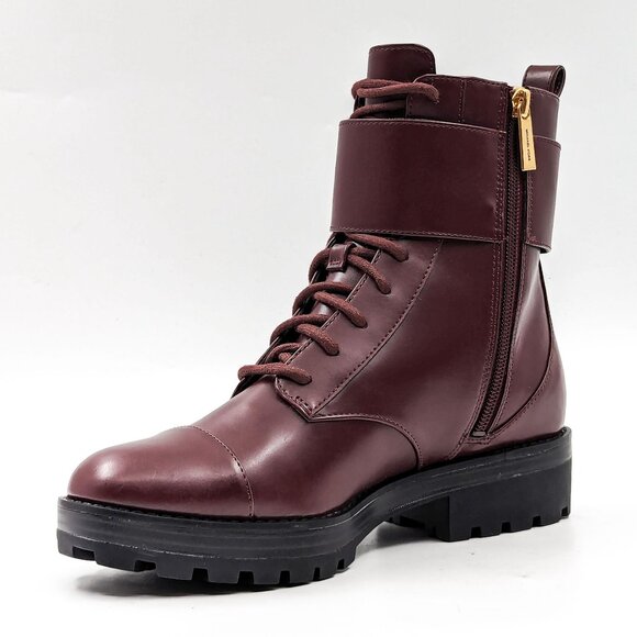 Michael Kors Women Tatum Vegan Red Leather MK Logo Combat Boots size 7 - Picture 6 of 12